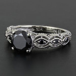 10k White Gold Black Moissanite Solitaire Engagement Anniversary Ring
